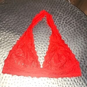 Free People RED Lace Halter Bralette Top Festival Boho Women’s Sz XL